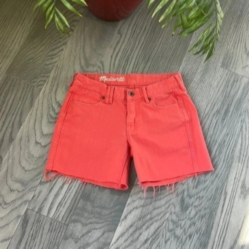Madewell Orange denim shorts raw frayed hemline size 25 EUC